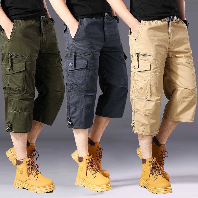 New trendy cropped pants men's pure cotton loose workshot shorts multi -pocket multi -pocket summer outdoor mountaineering horse pants men's pants