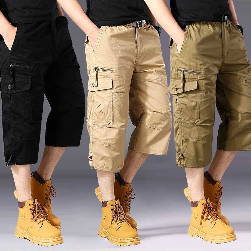 New trendy cropped pants men's pure cotton loose workshot shorts multi -pocket multi -pocket summer outdoor mountaineering horse pants men's pants