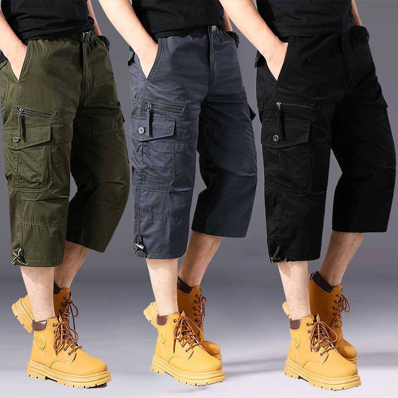 New trendy cropped pants men's pure cotton loose workshot shorts multi -pocket multi -pocket summer outdoor mountaineering horse pants men's pants