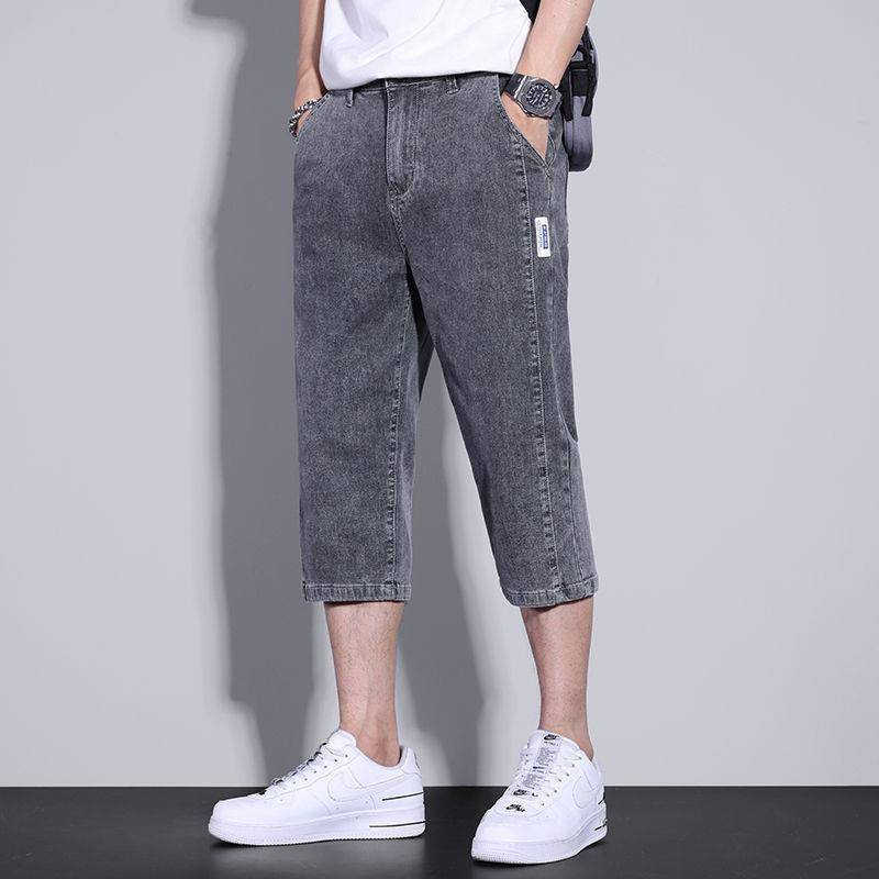 Seven -point denim shorts men's summer thin loose straight pants wearing horse pants in summer trend, wild 7 points pants