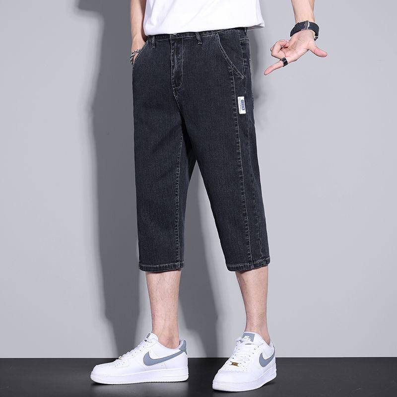 Seven -point denim shorts men's summer thin loose straight pants wearing horse pants in summer trend, wild 7 points pants