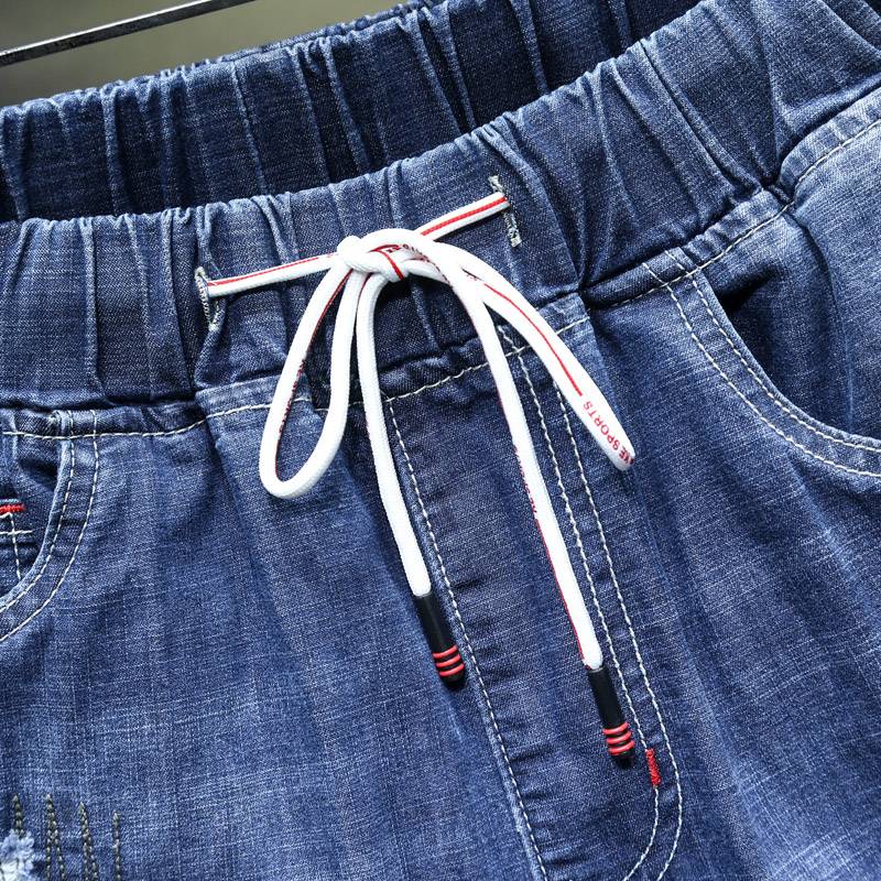 Summer thin denim shorts, men's loose straight pants, fat, increase fat, fat guy trendy casual horse pants
