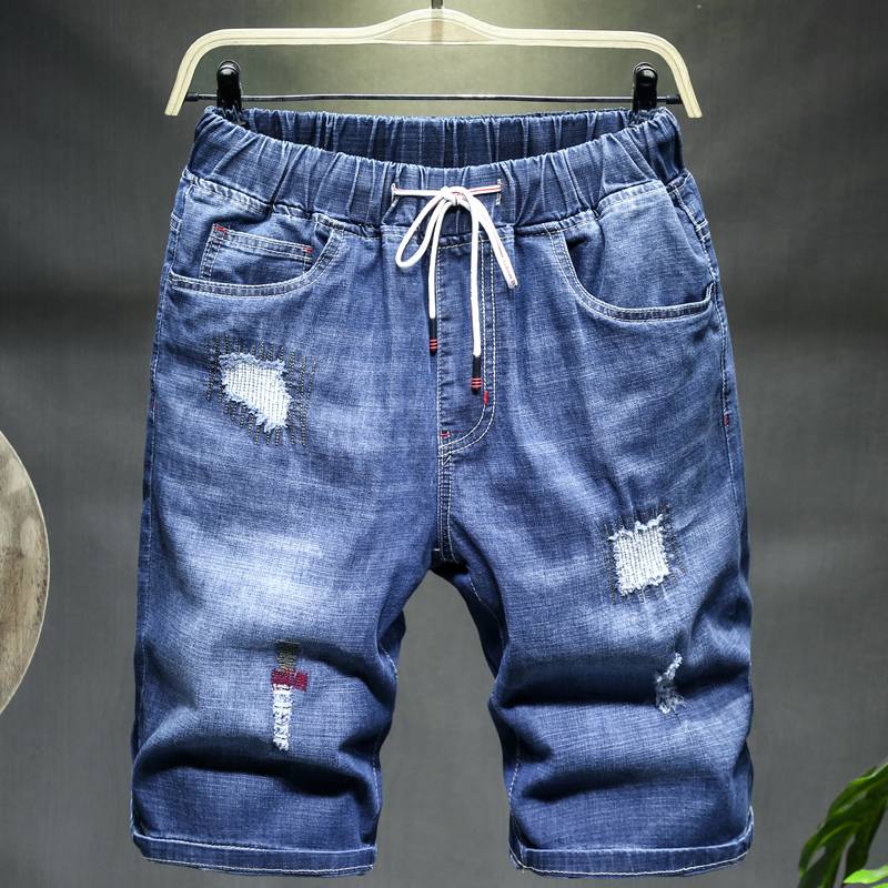 Summer thin denim shorts, men's loose straight pants, fat, increase fat, fat guy trendy casual horse pants