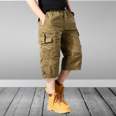 Middle -aged and elderly casual trousers loose and fashionable big size fat pants trend freight horses pants pure cotton cropped pants shorts