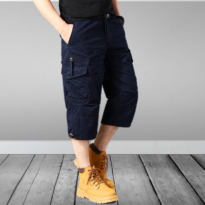 Middle -aged and elderly casual trousers loose and fashionable big size fat pants trend freight horses pants pure cotton cropped pants shorts