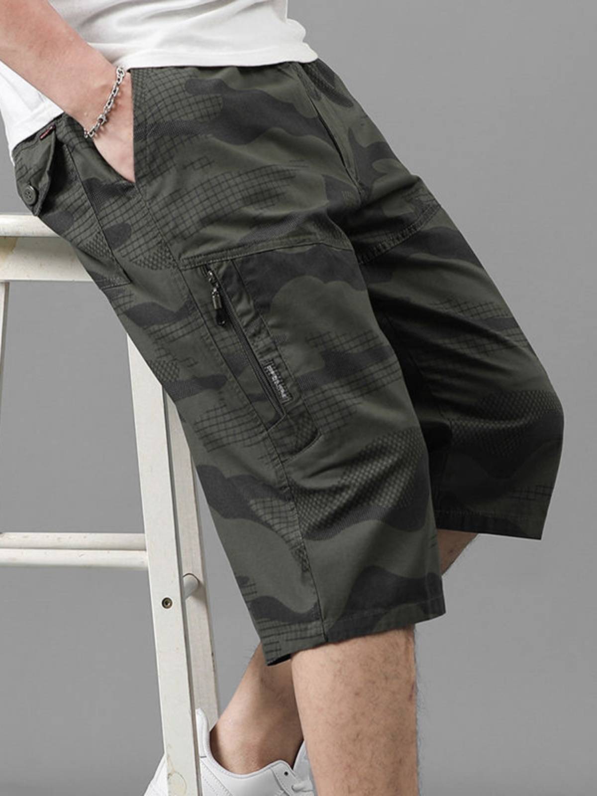 Senma Group men's pure cotton camouflage shorts thin loose large size casual beach shorts summer cropped pants