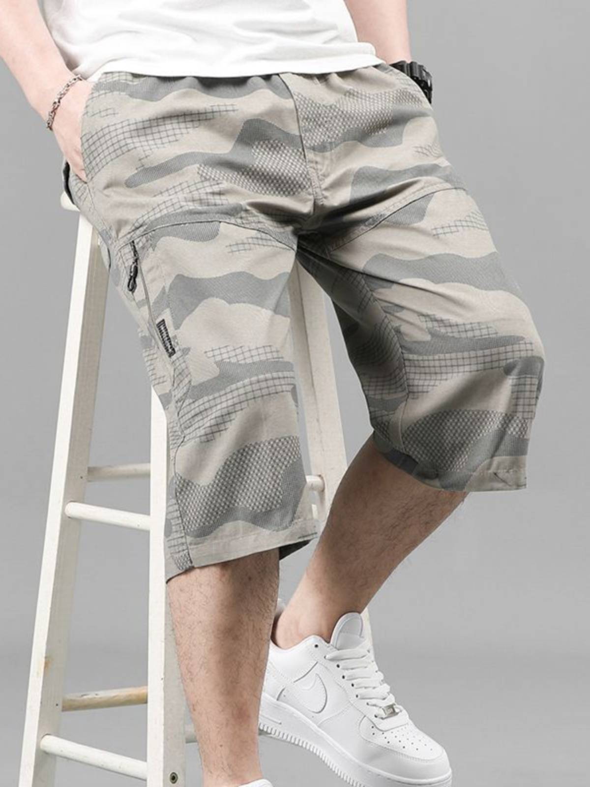 Senma Group men's pure cotton camouflage shorts thin loose large size casual beach shorts summer cropped pants