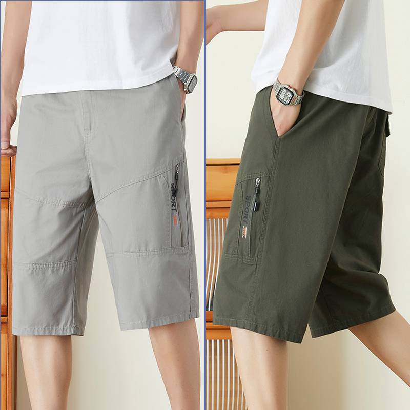 Summer thin leisure workers shorts men's size cotton cotton cotton pants straight pants straight pocket outdoor loose pants