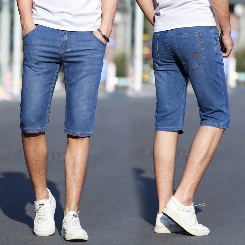 Qi brand genuine counter jeans shorts, elasticity thin straight horses pants pork pants youth slim pants