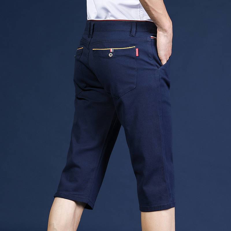 Summer thin shorts, men's cropped pants casual slim pants pants loose straight tube work wear -resistant horse pants