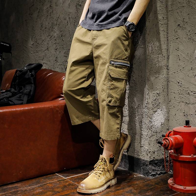 New product American tide brand dressing cropped pants men's V Shima pants loose large size summer boys leisure 7 points shorts eight