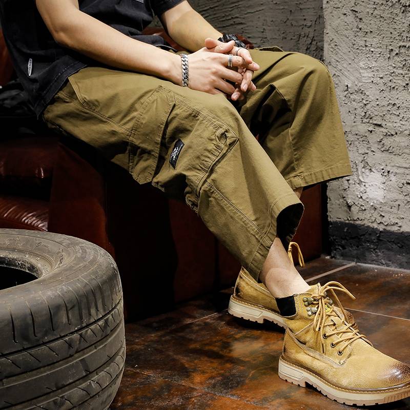 New product American tide brand dressing cropped pants men's V Shima pants loose large size summer boys leisure 7 points shorts eight