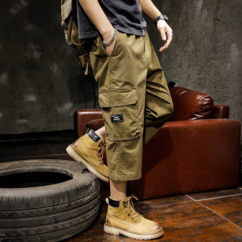 New product American tide brand dressing cropped pants men's V Shima pants loose large size summer boys leisure 7 points shorts eight