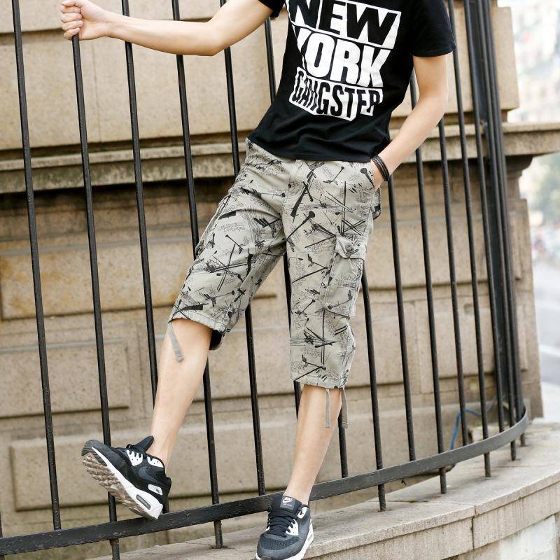 2017 Summer men's cropped pants large size men's work pants casual pocket pocket young horse pants beach pants