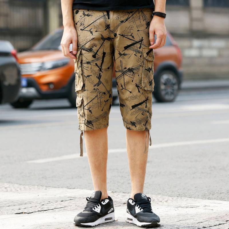 2017 Summer men's cropped pants large size men's work pants casual pocket pocket young horse pants beach pants