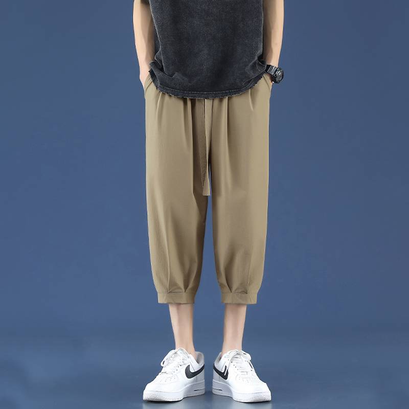 This year's popular cropped pants men's summer sensation, thin dry cool, cold, wide -speed pants, trendy brand ice silk sports horse trousers