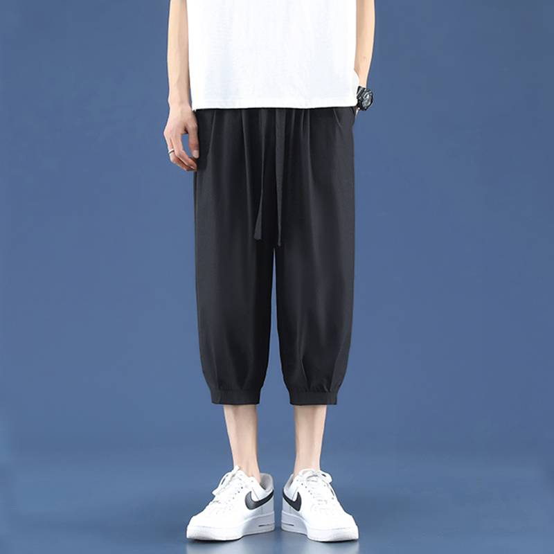 This year's popular cropped pants men's summer sensation, thin dry cool, cold, wide -speed pants, trendy brand ice silk sports horse trousers