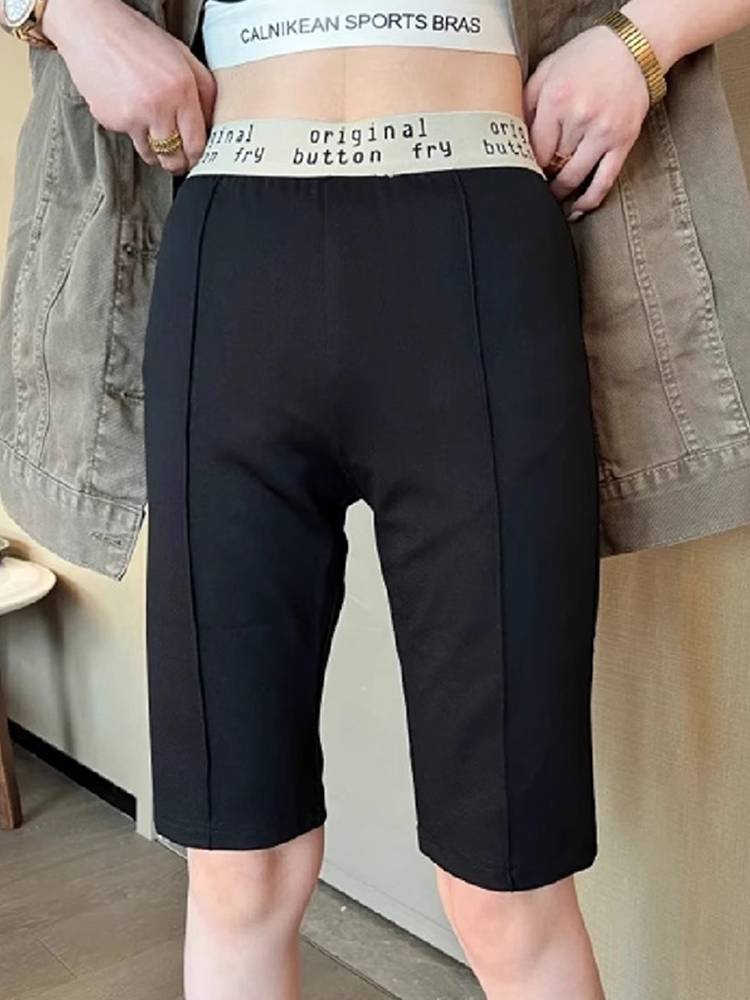 Black five-minute troupe girl with a 2024 new summer crotch letter