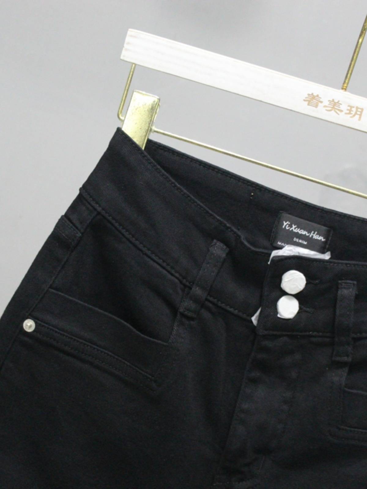 Yixuan Korean 2024 summer new 89671 black high -waisted five -point denim pants shorts and short pants