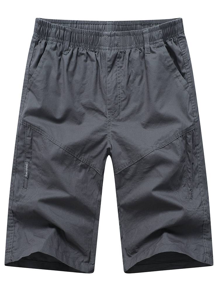 Summer new loose men's cotton cotton cropped pants Middle -aged dad worker pants middle -aged elderly horse pants thin shorts