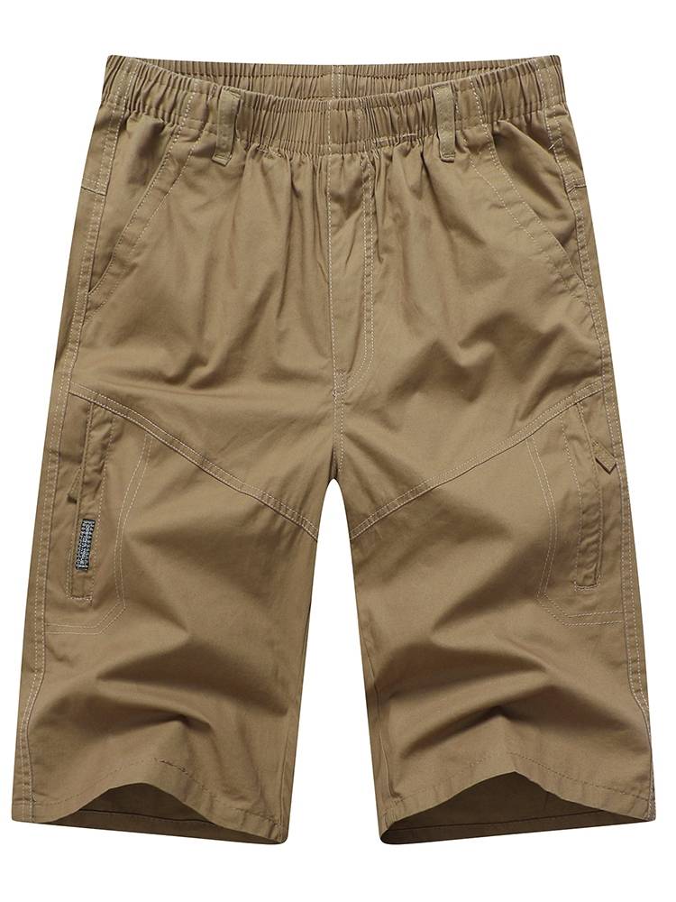 Summer new loose men's cotton cotton cropped pants Middle -aged dad worker pants middle -aged elderly horse pants thin shorts