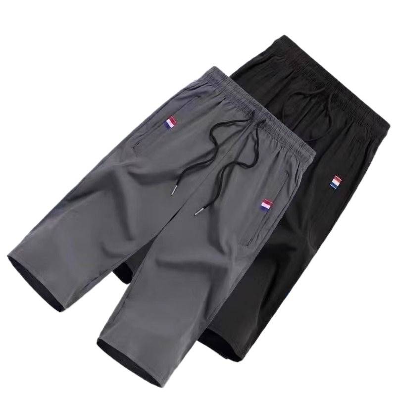 Men's ice silk cropped pants summer thin -drying casual sports shorts loose straight pants horse pants big pants big pants
