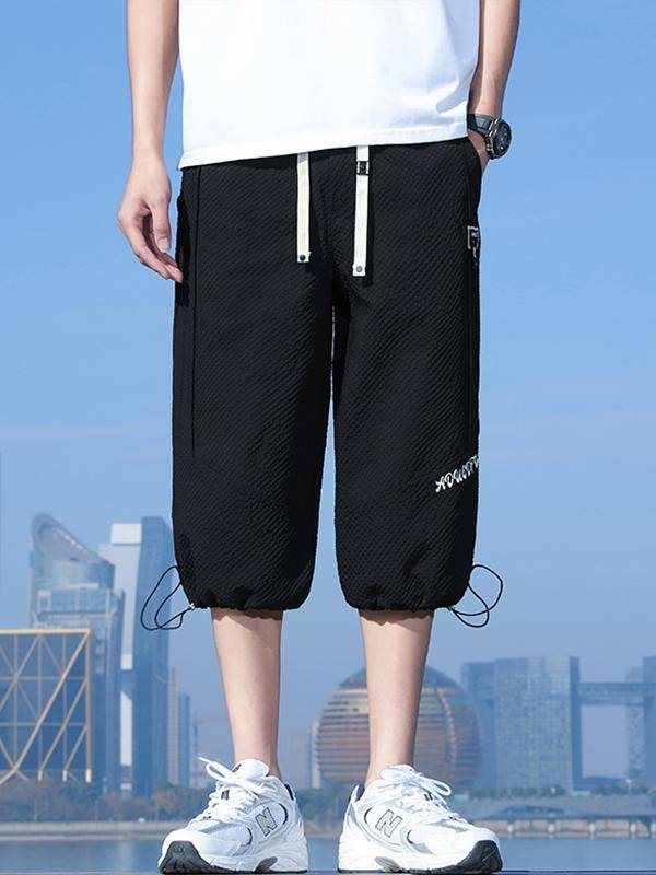 Pumping foot shorts Men's summer ice silk cool -point cropped pants men's tide brand pants jeans young casual sports horse pants