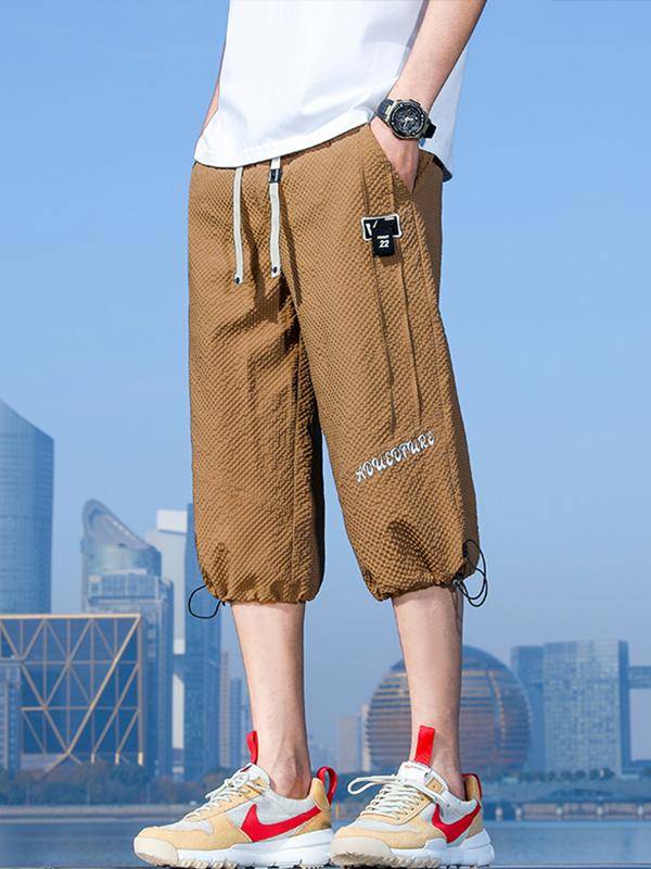 Pumping foot shorts Men's summer ice silk cool -point cropped pants men's tide brand pants jeans young casual sports horse pants