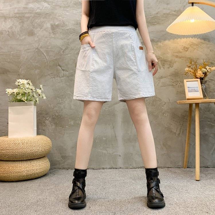 2024 Summer new cotton shorts high -waist tight waist tight waist ladies leisure pants pentae pants horse pants women's wild pants