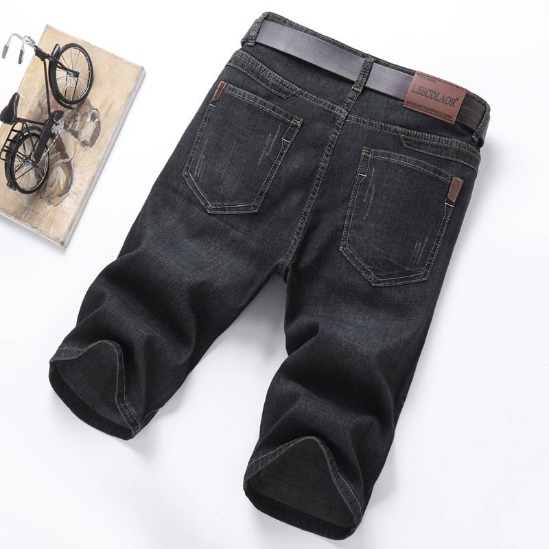 Qi brand genuine counter jeans shorts thin straight straight pants 7 seven -point 5 five -point pants elastic horse pants