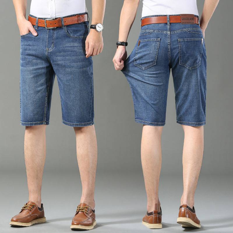 Qi brand genuine counter jeans shorts thin straight straight pants 7 seven -point 5 five -point pants elastic horse pants