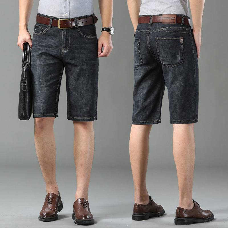 Qi brand genuine counter jeans shorts thin straight straight pants 7 seven -point 5 five -point pants elastic horse pants