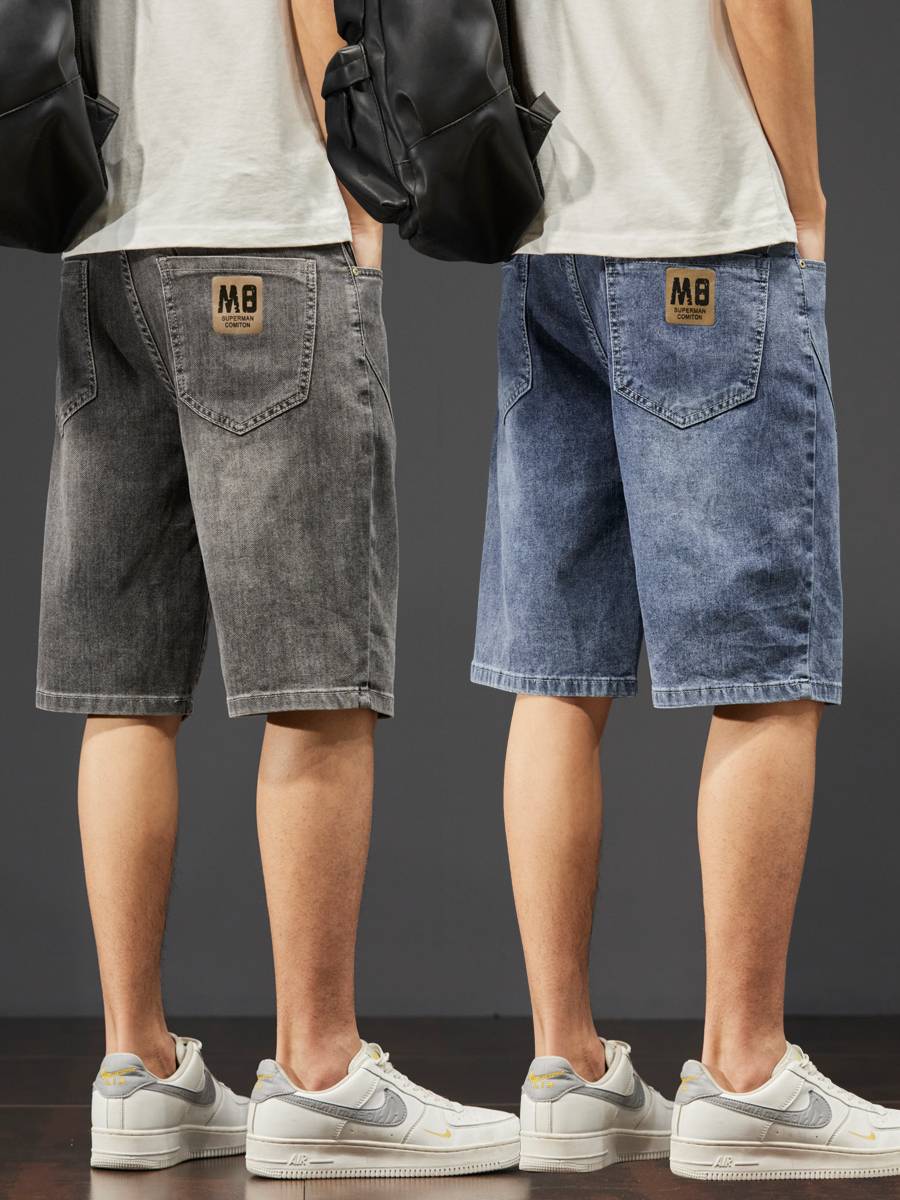 Denim shorts men's summer thin models, trendy loose straight tube 2024 pent -point pants tide brand horse pants men's pants