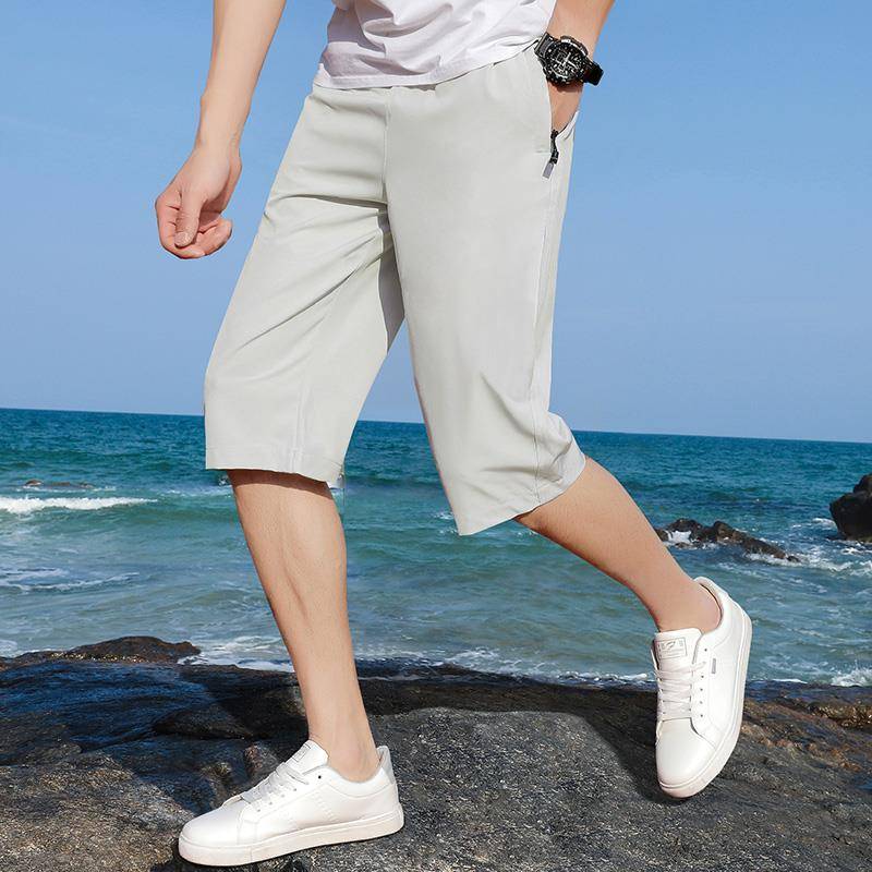 Crimson pants men's summer ice silk fast dry short pants thin loose casual sports pants wearing horse pants 7 points middle pants