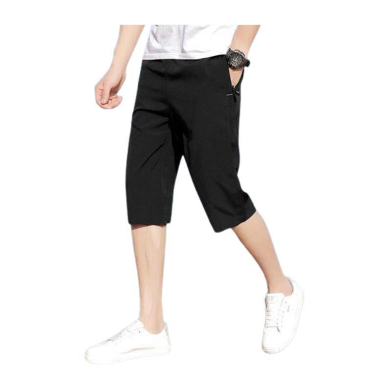 Crimson pants men's summer ice silk fast dry short pants thin loose casual sports pants wearing horse pants 7 points middle pants