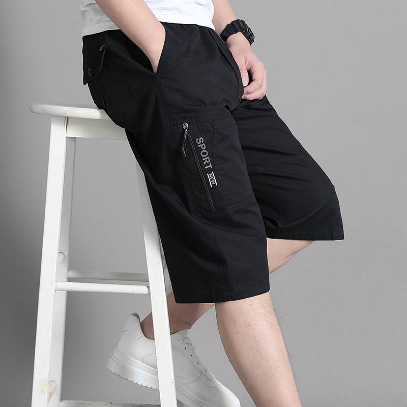 Summer thin pure cotton cropped pants over knee loose dad 7 -point pants pants pants pants men's work short pants men