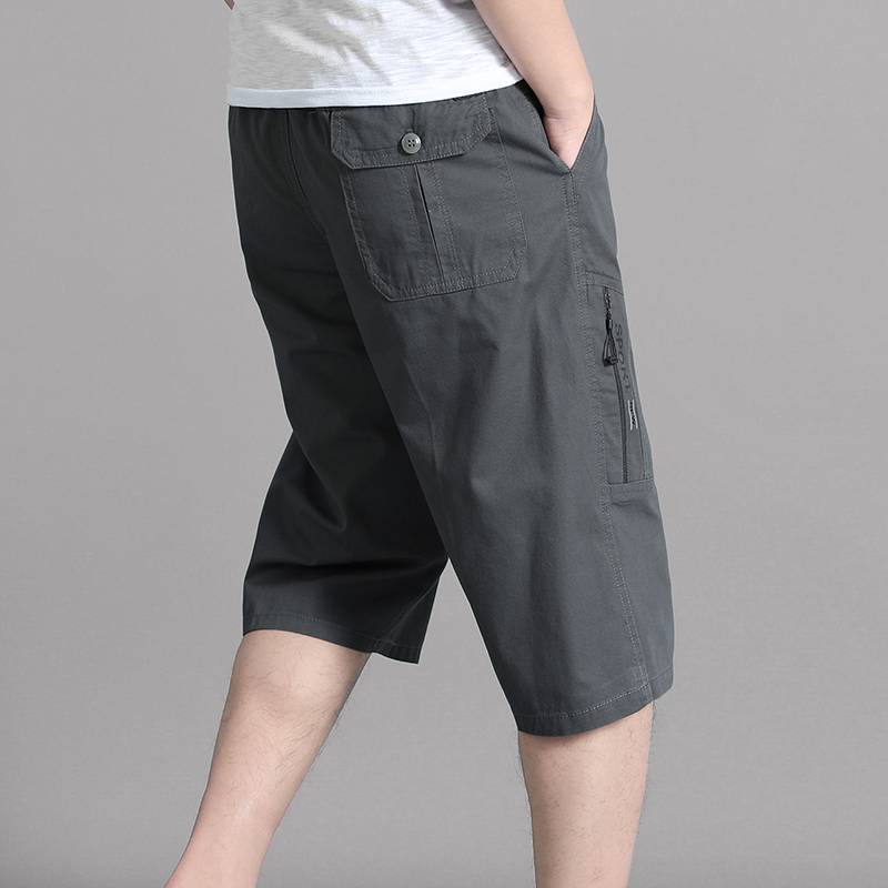 Summer thin pure cotton cropped pants over knee loose dad 7 -point pants pants pants pants men's work short pants men