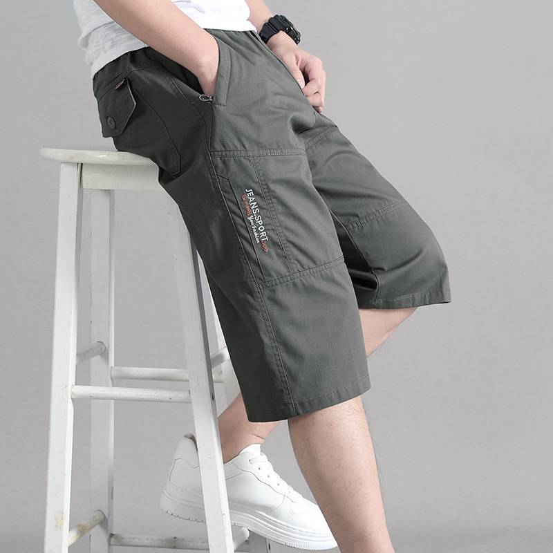 Summer thin pure cotton cropped pants over knee loose dad 7 -point pants pants pants pants men's work short pants men
