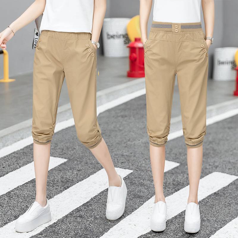 Cotton casual pants female cropped pants 2024 summer new thin pork pants short pants short pants horse pants Haron pants