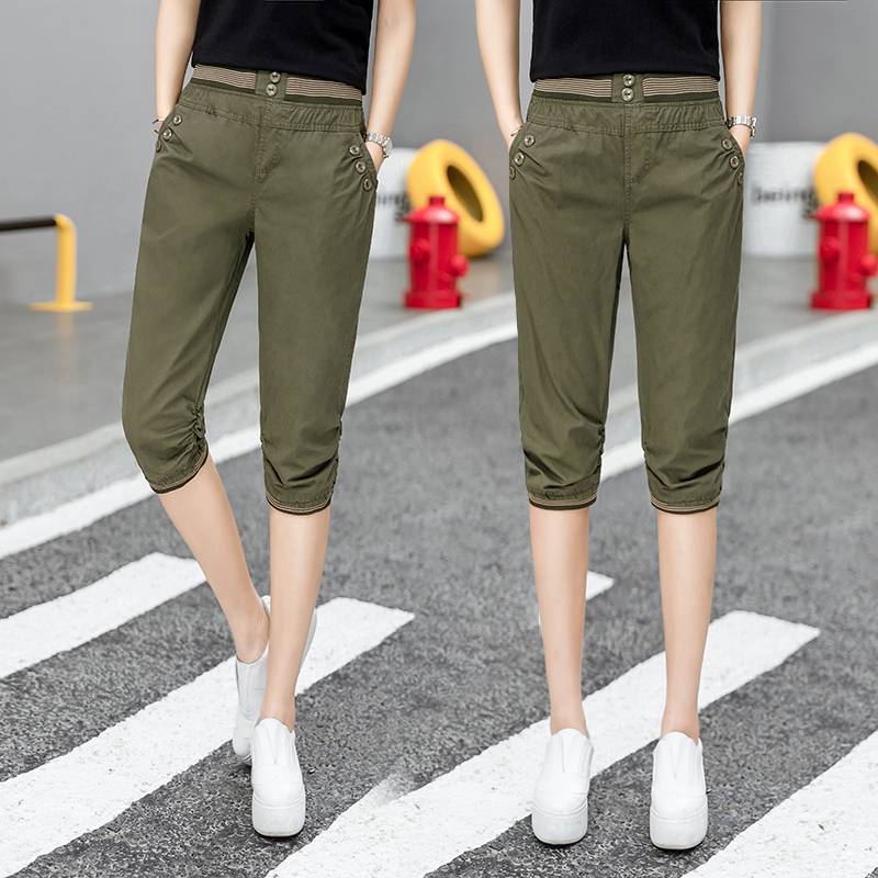 Cotton casual pants female cropped pants 2024 summer new thin pork pants short pants short pants horse pants Haron pants