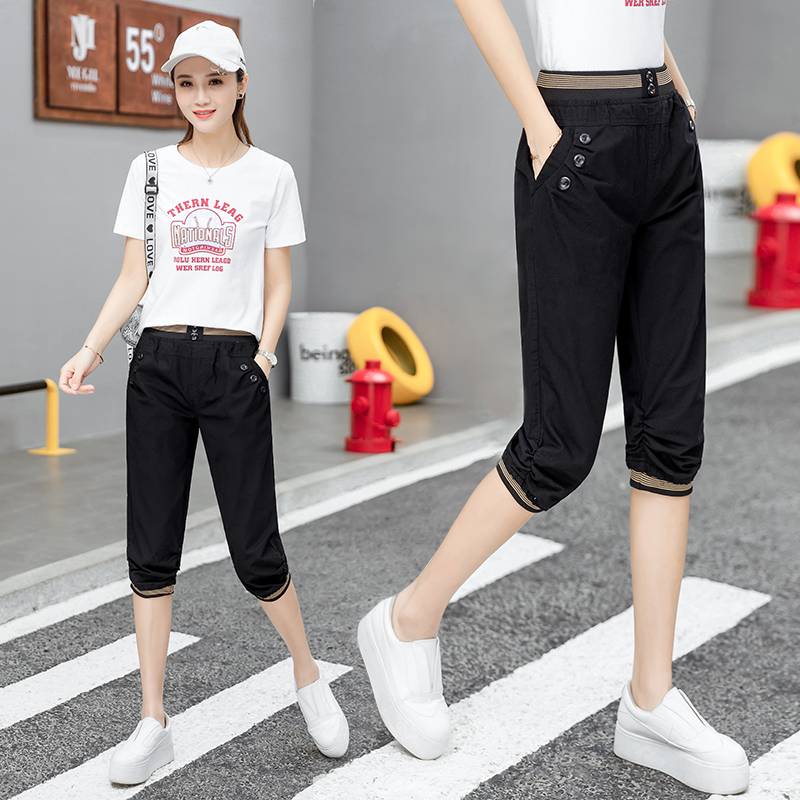 Cotton casual pants female cropped pants 2024 summer new thin pork pants short pants short pants horse pants Haron pants