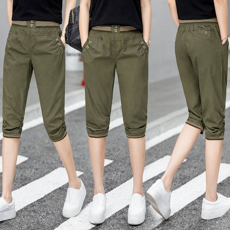 Cotton casual pants female cropped pants 2024 summer new thin pork pants short pants short pants horse pants Haron pants