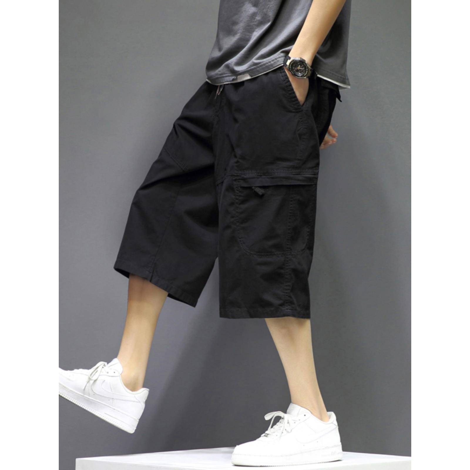 Fatty fat guy summer seven -eight -eight -eight -e -pants dress super large port wind straight -legged horse pants plus fat and loose weight