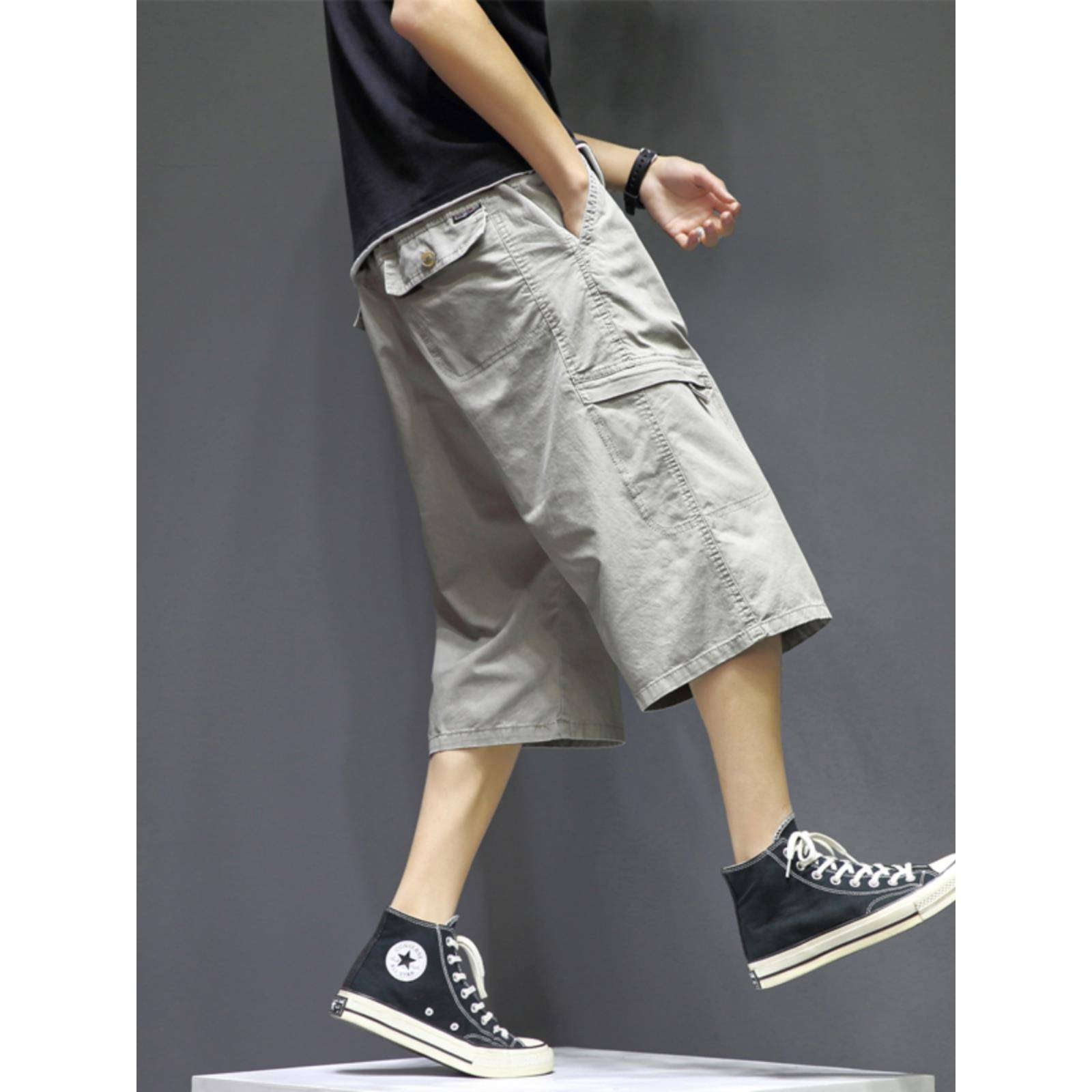 Fatty fat guy summer seven -eight -eight -eight -e -pants dress super large port wind straight -legged horse pants plus fat and loose weight