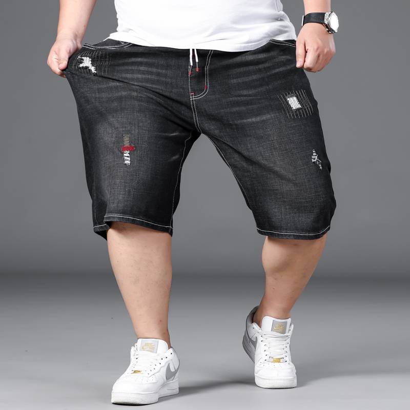 Summer thin denim shorts, men's pants pants plus fat, fat, fat man fat guy Middle -aged pants middle -aged pants tide