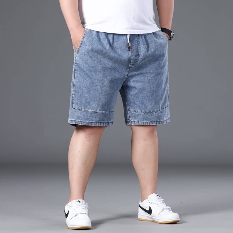 Summer thin denim shorts, men's pants pants plus fat, fat, fat man fat guy Middle -aged pants middle -aged pants tide