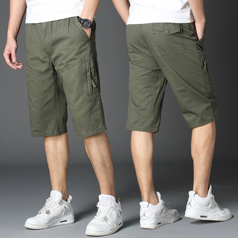 Middle -aged shorts cropped pants men's summer loose large size leisure dad clothes middle -aged and elderly cotton workers dress pants and pants