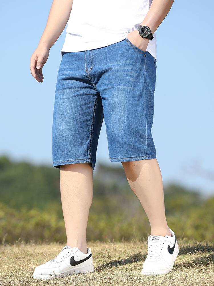 Fanke Eslite Summer thin denim shorts, men's top -point horse pants sports five -point loose straight straight straight plus fertilizer increase size