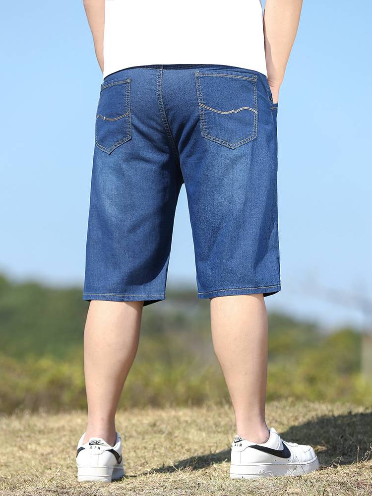 Fanke Eslite Summer thin denim shorts, men's top -point horse pants sports five -point loose straight straight straight plus fertilizer increase size