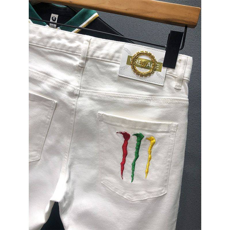 White denim shorts men's five -point Korean slim pants 2022 Summer wearing tide brand horse pants trend versatile